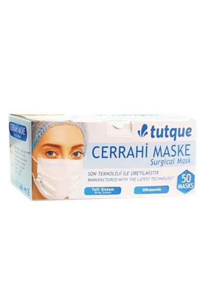 tutque 3 Katlı Mavi Renk Telli Cerrahi Maske 50'li